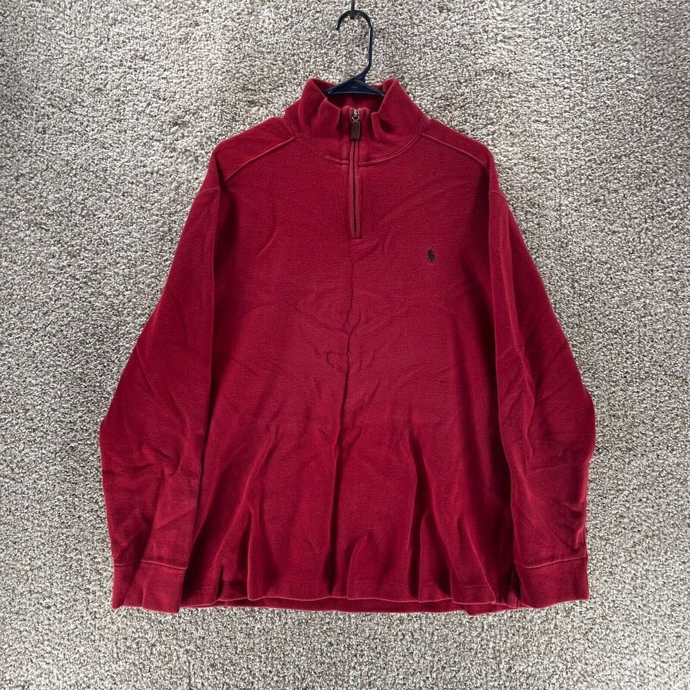 Polo Ralph Lauren Sweater Mens Extra Large Red Quarter Zip Pullover Pony Rugby